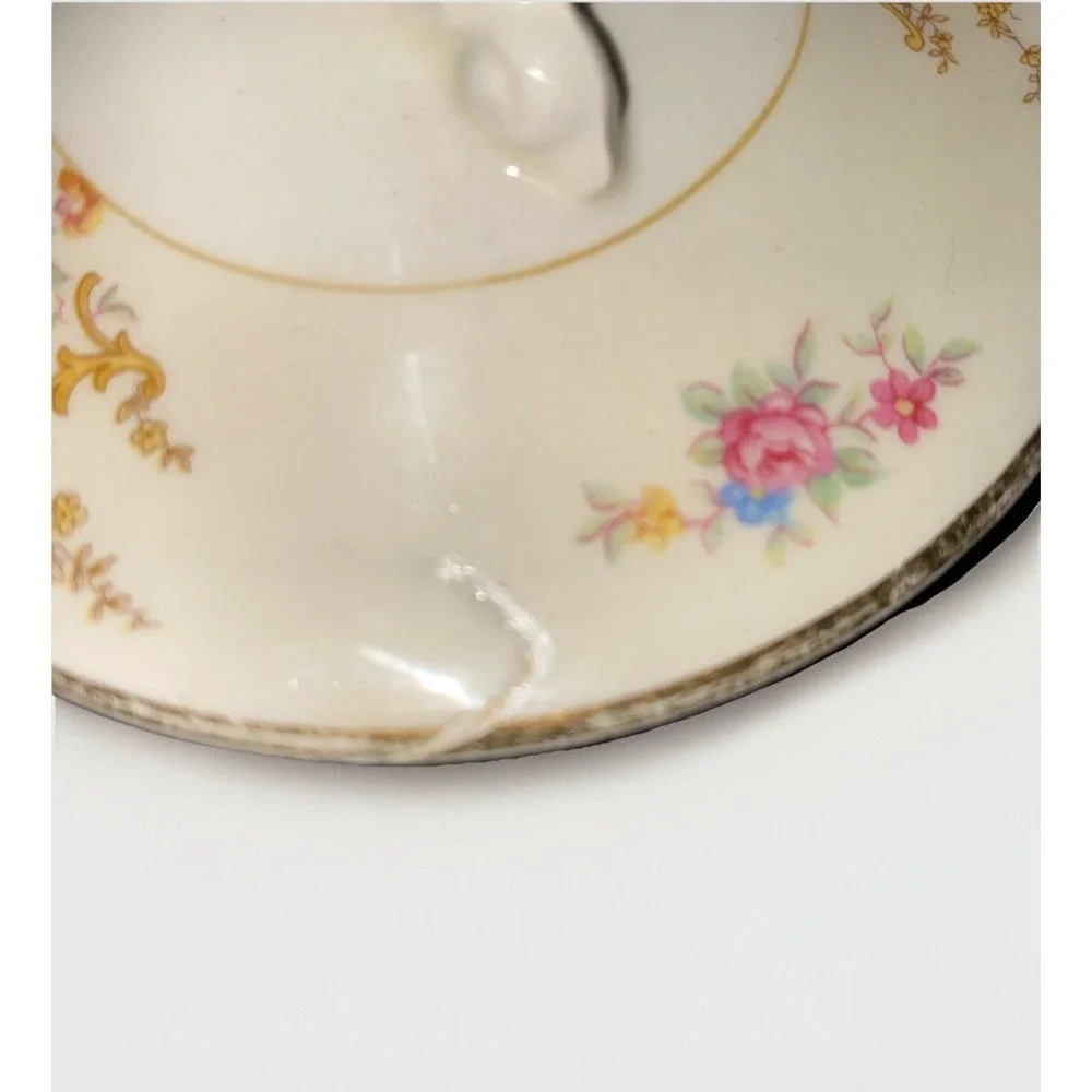 Homer Laughlin Eggshell Nautilus Aristocrat Floral Sugar Bowl Rare Handle Design